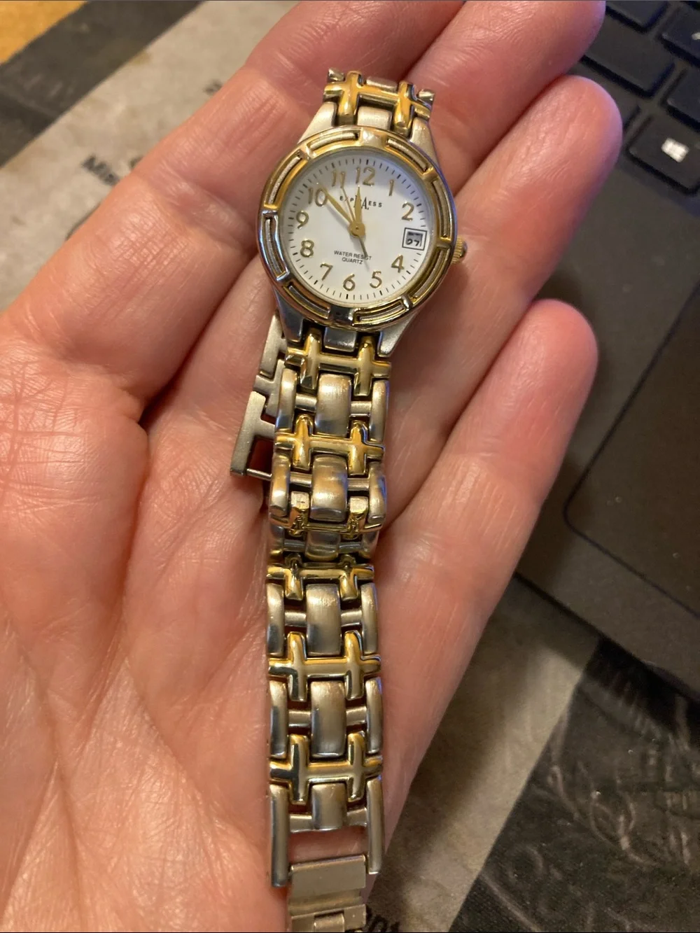 Two-Tone Gold & Silver Women's Quartz Watch with Date Runs Perfectly